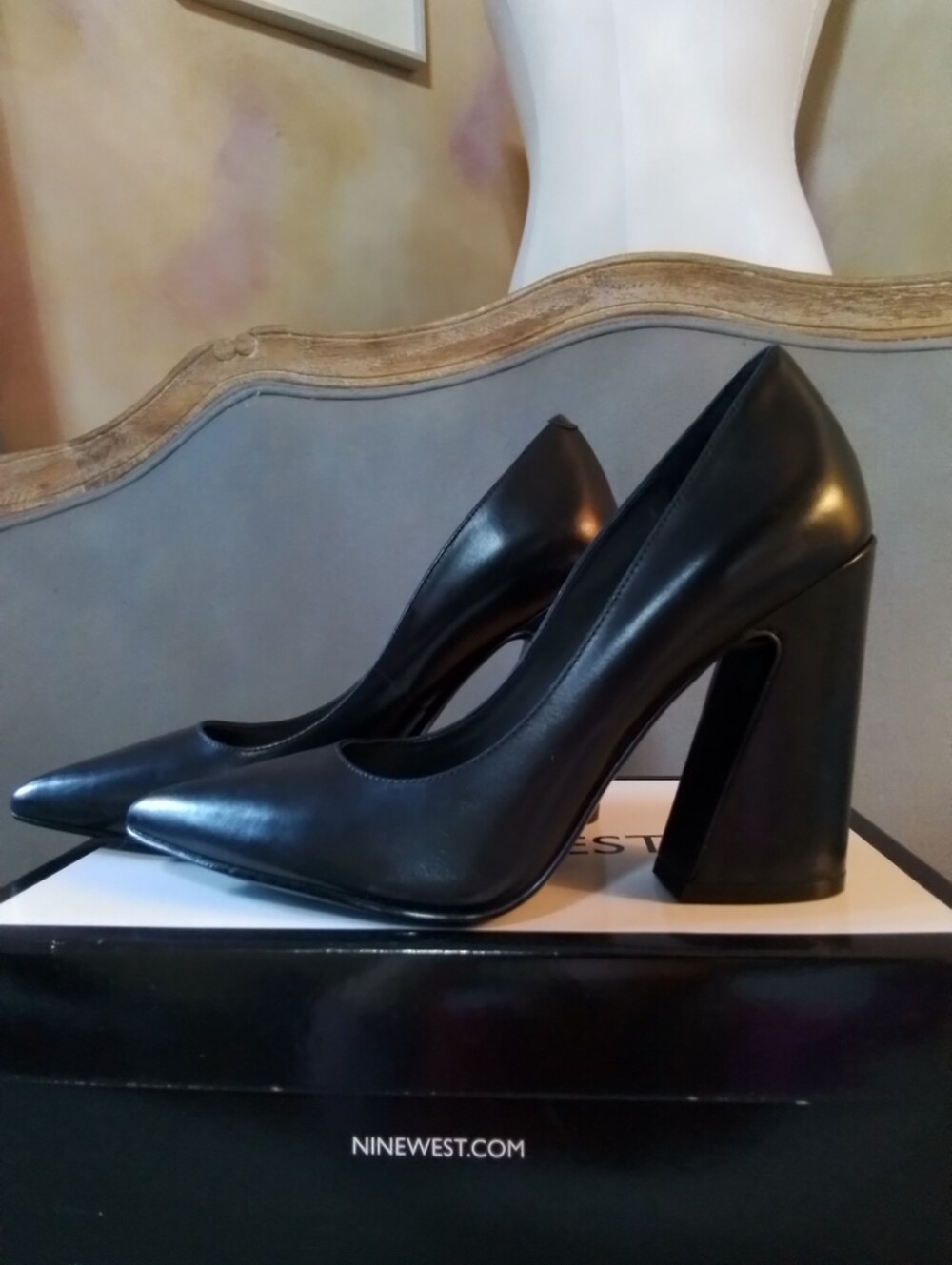 Nine West black "Henra" splayed heel pump, size 7